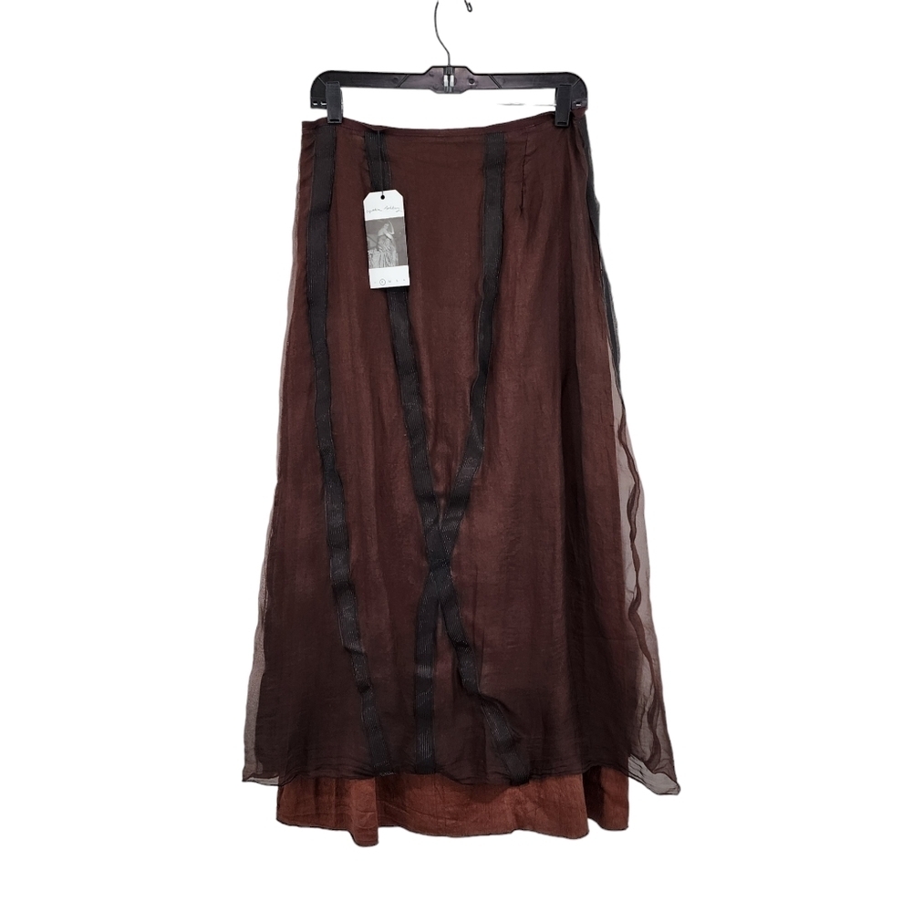Brown Layered Maxi Skirt with Sheer Overlay